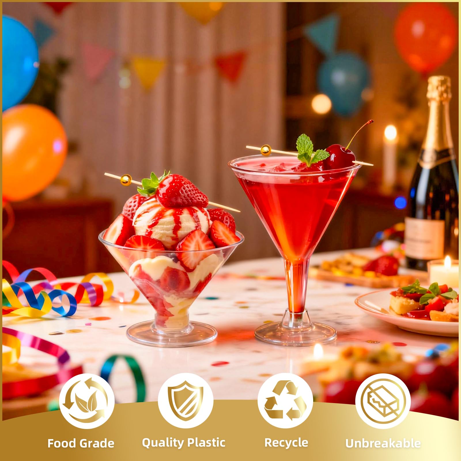 RYTOXILO unbreakable clear martini glasses ideal for busy parties