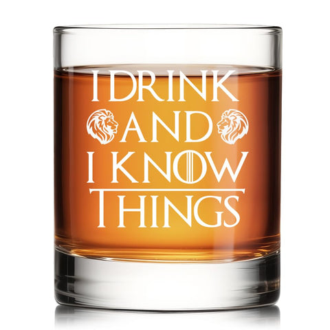 RZHV Drin And I Know Things whiskey glass front view showing clarity for bourbon and scotch
