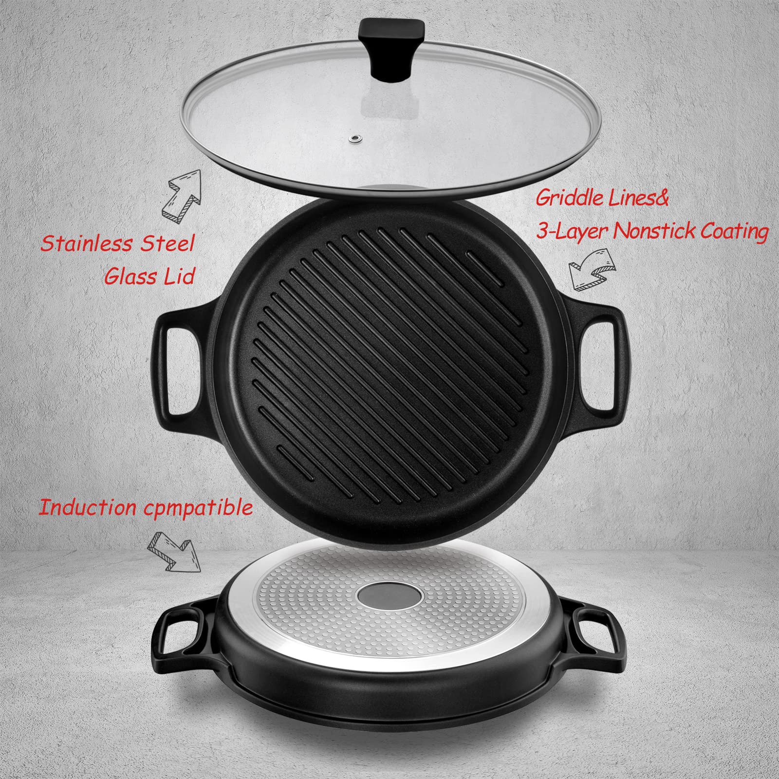 S·KITCHN griddle pan with deep ridges for authentic grill marks