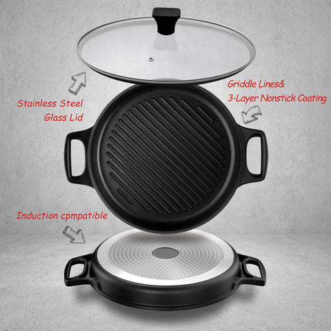 S·KITCHN griddle pan with deep ridges for authentic grill marks
