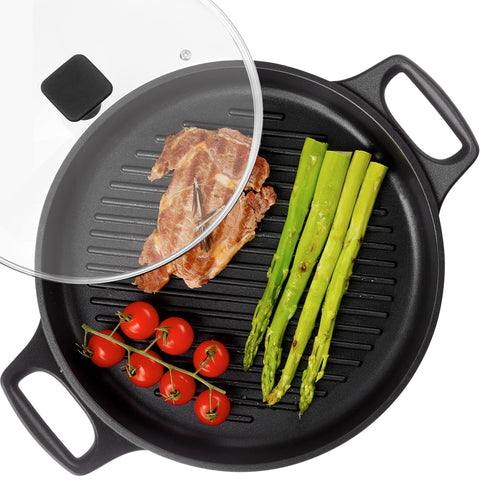 S·KITCHN cast aluminum griddle pan with lid for controlled indoor grilling