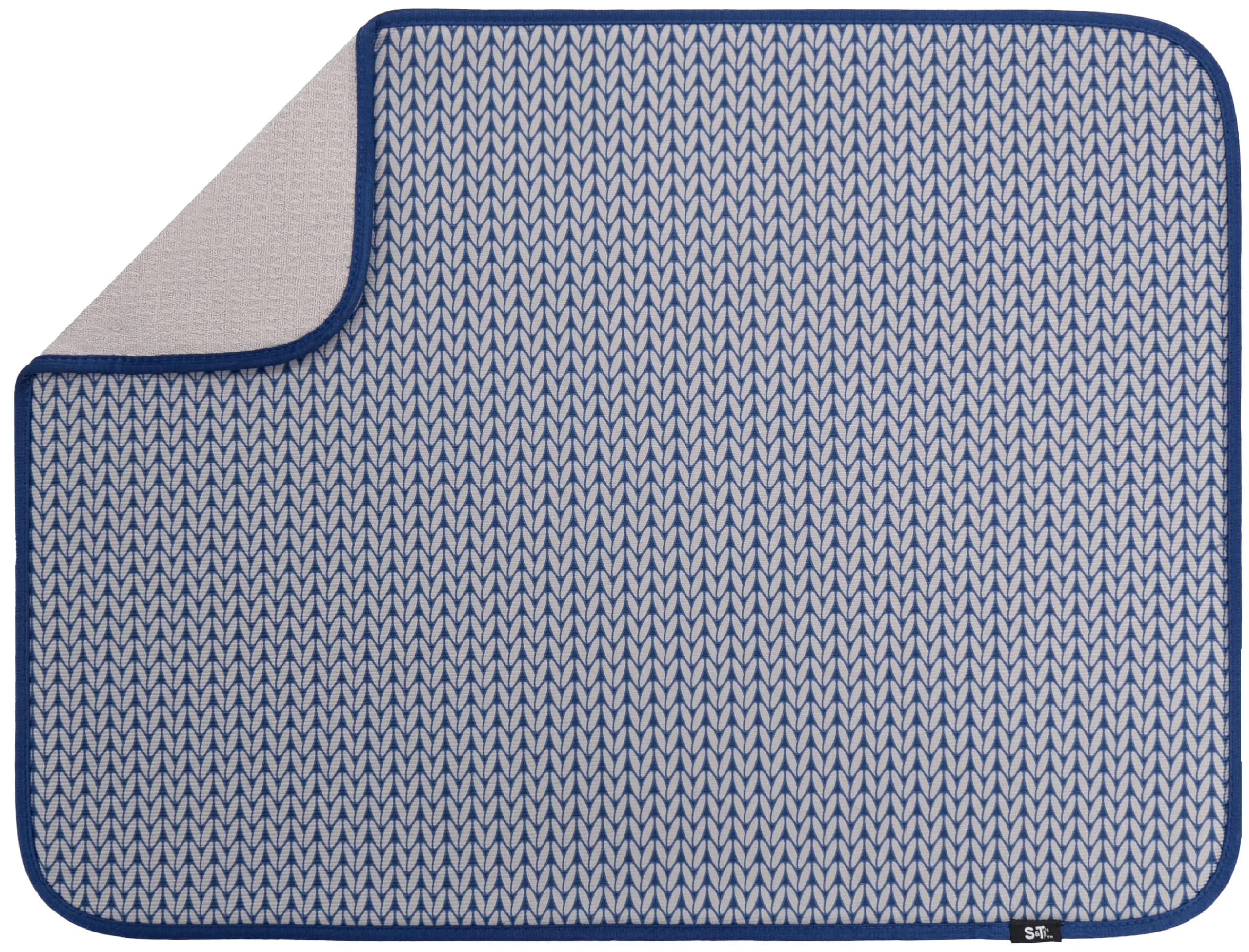 S&T INC. Dish Drying Mat XL in blue absorbs water to keep counters dry