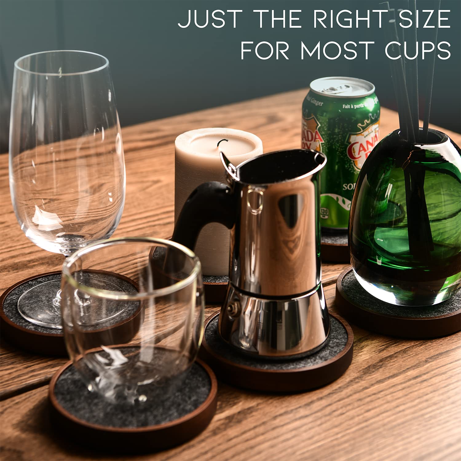 S1EGAN wood coaster absorbent felt layer soaks spills and keeps tables dry.