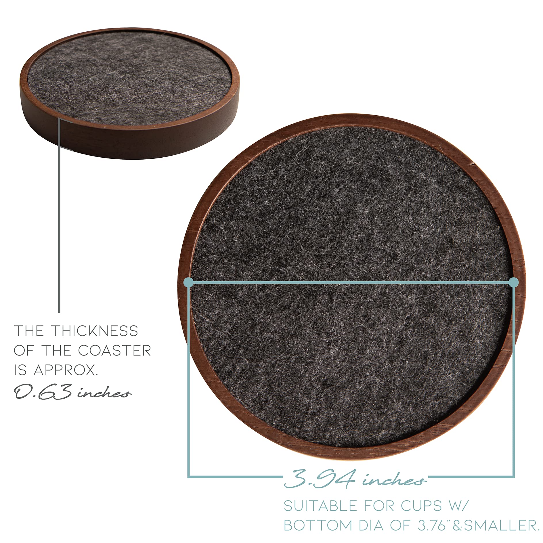 S1EGAN wood coaster sandwich structure combines two felt layers for stability and quiet placement.