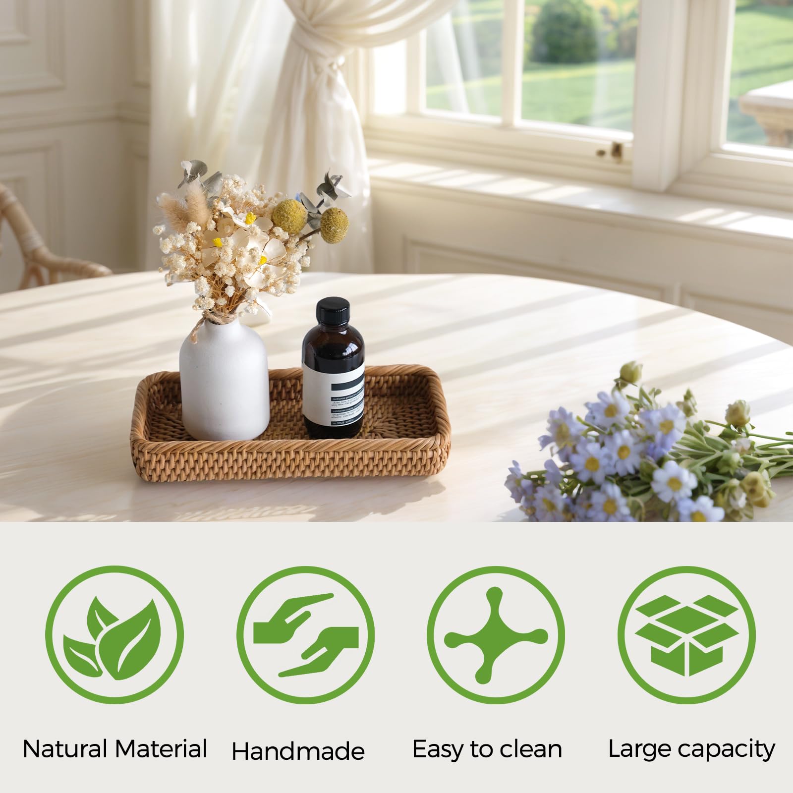 S310 handwoven rattan tray close-up showing craftsmanship and organic finish