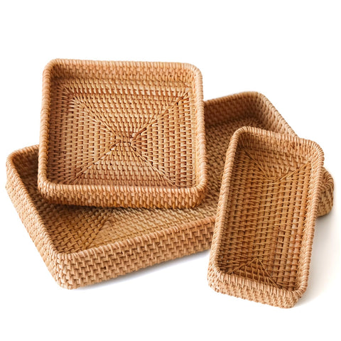 S310 rattan serving tray set of 3 rectangle baskets for stylish organization
