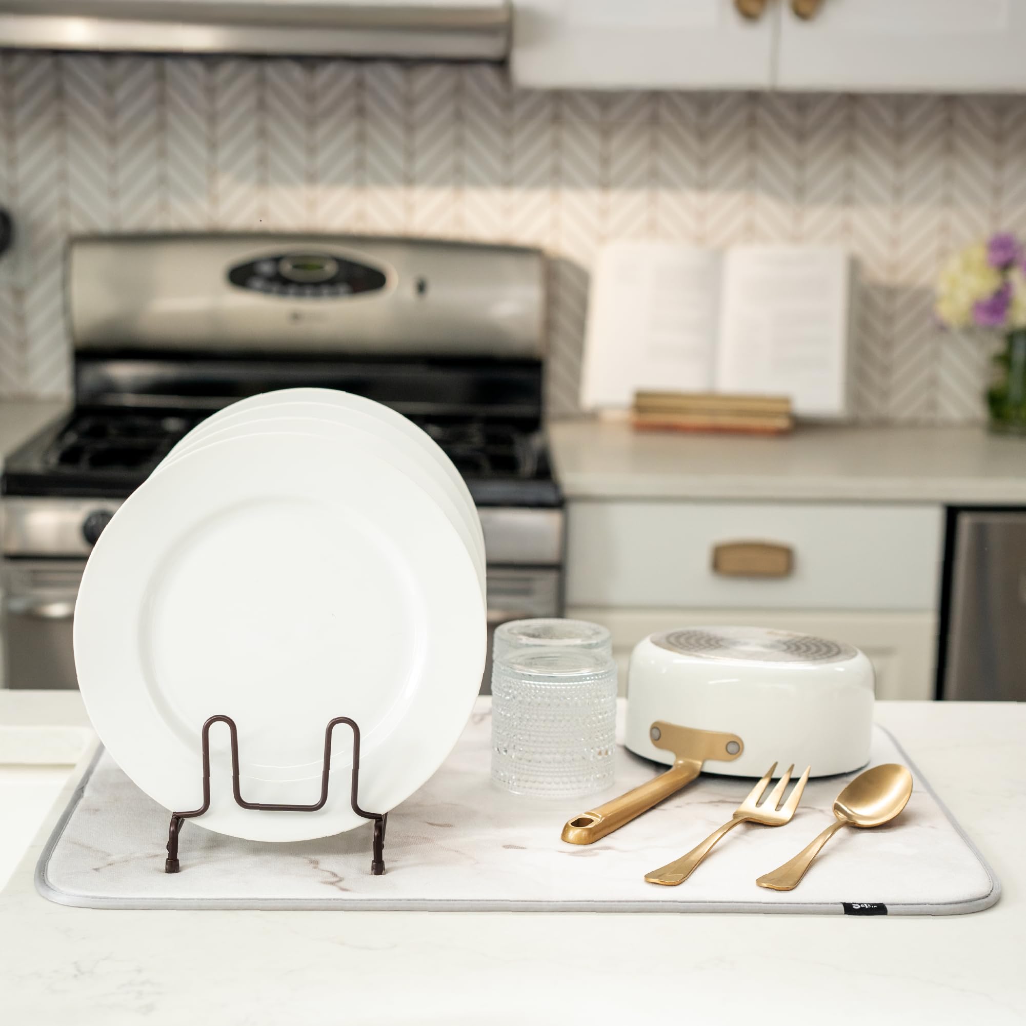 S&T INC. Dish Drying Mat XL doubles as an appliance slider for mixers.