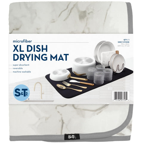S&T INC. Dish Drying Mat XL large surface is easy to store on the counter.