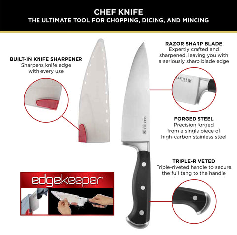 Sabatier high-carbon stainless steel blade slicing vegetables in a kitchen