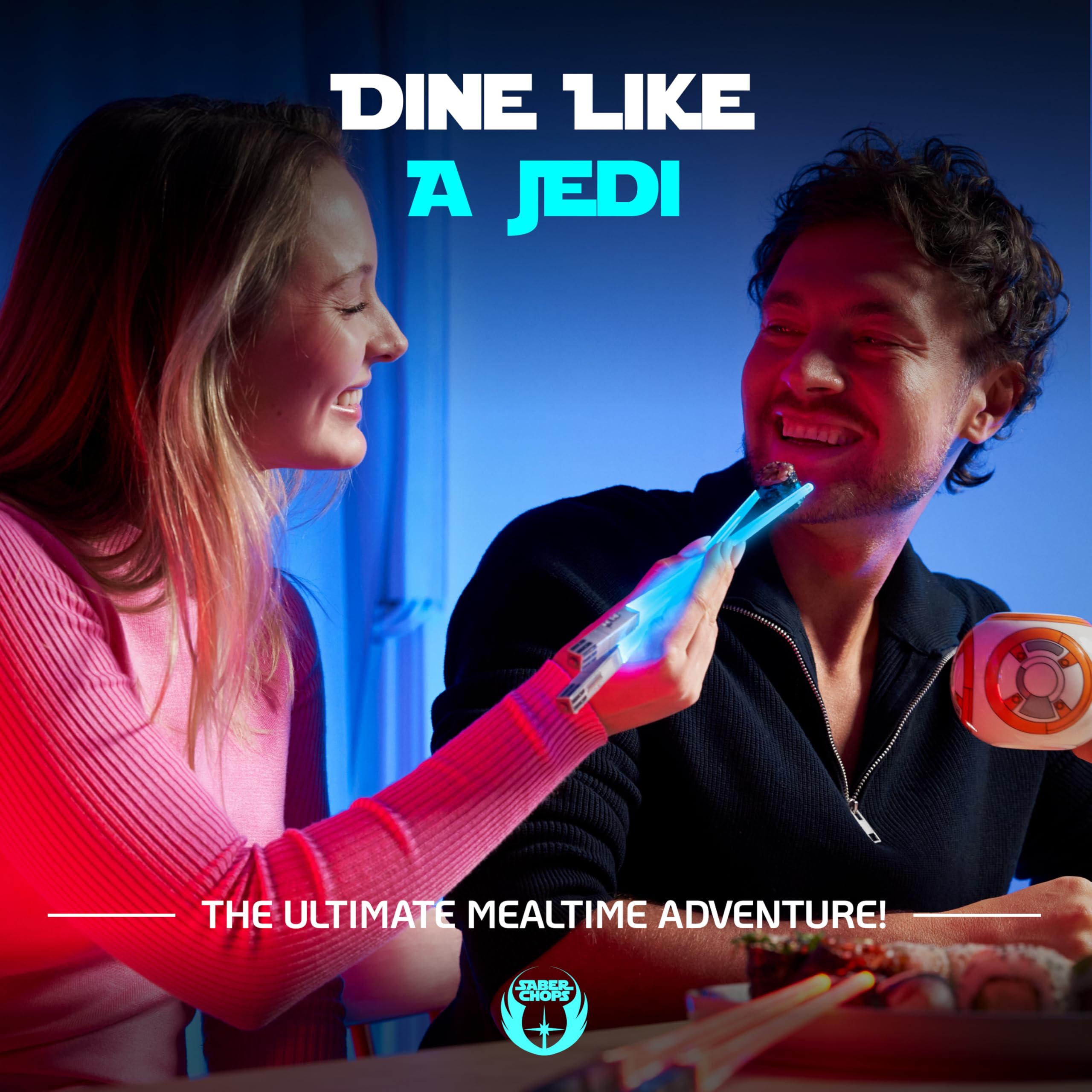 Saber Chops auto-changing colors chopsticks create dynamic table ambiance.