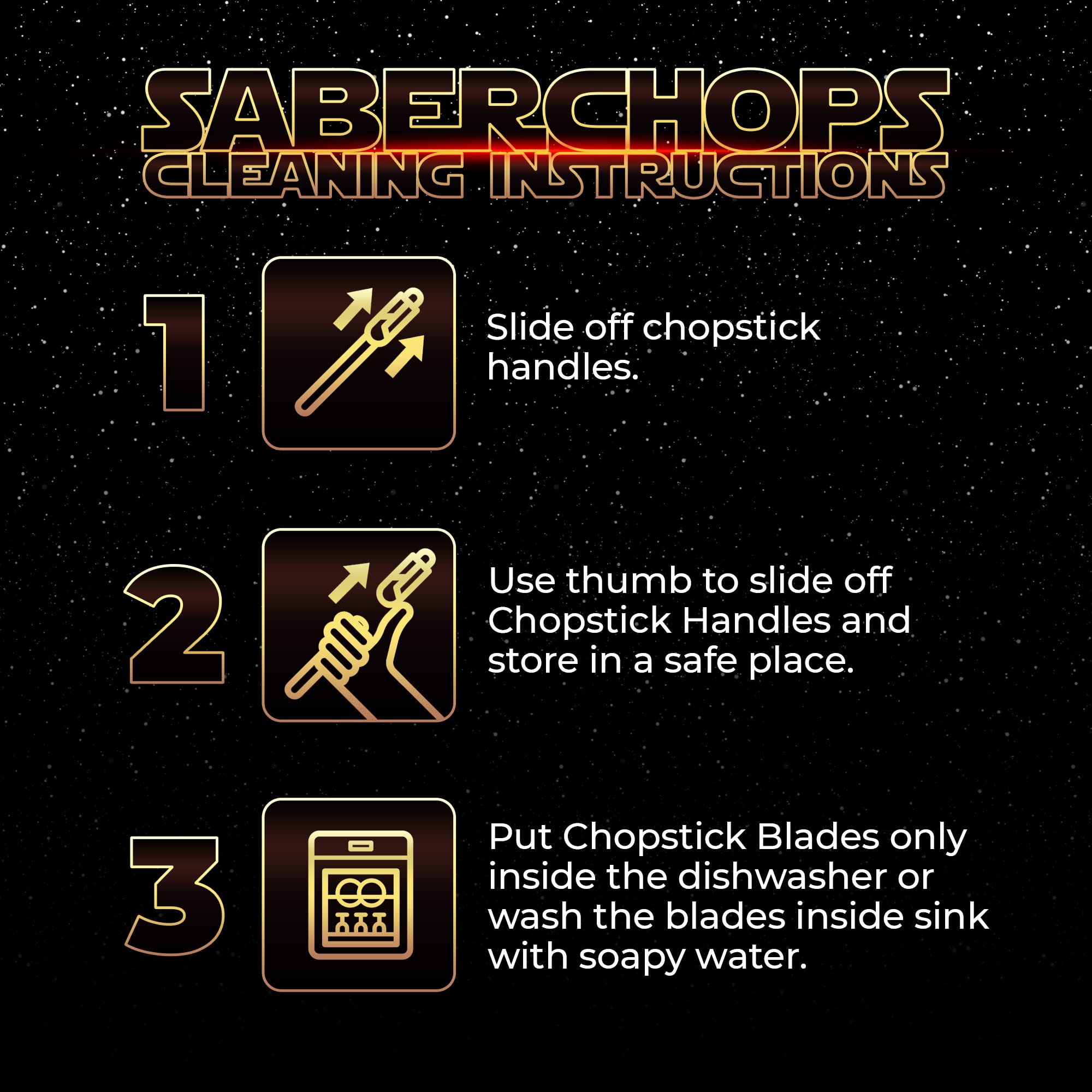 Battery-powered Saber Chops blades glow when dining for ambient mood lighting