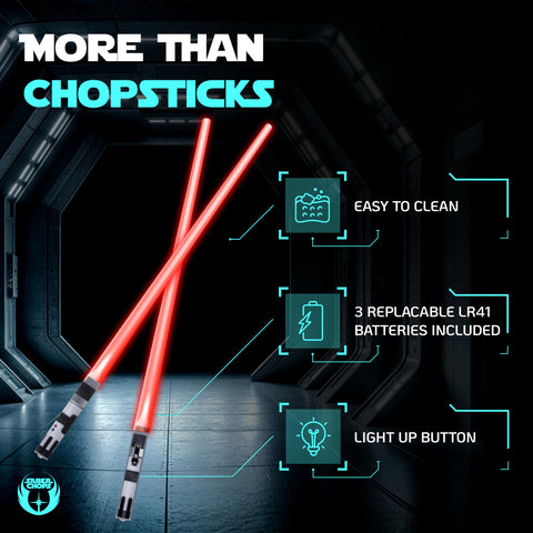 Saber Chops Darth red chopsticks add playful sci-fi vibes to meals.