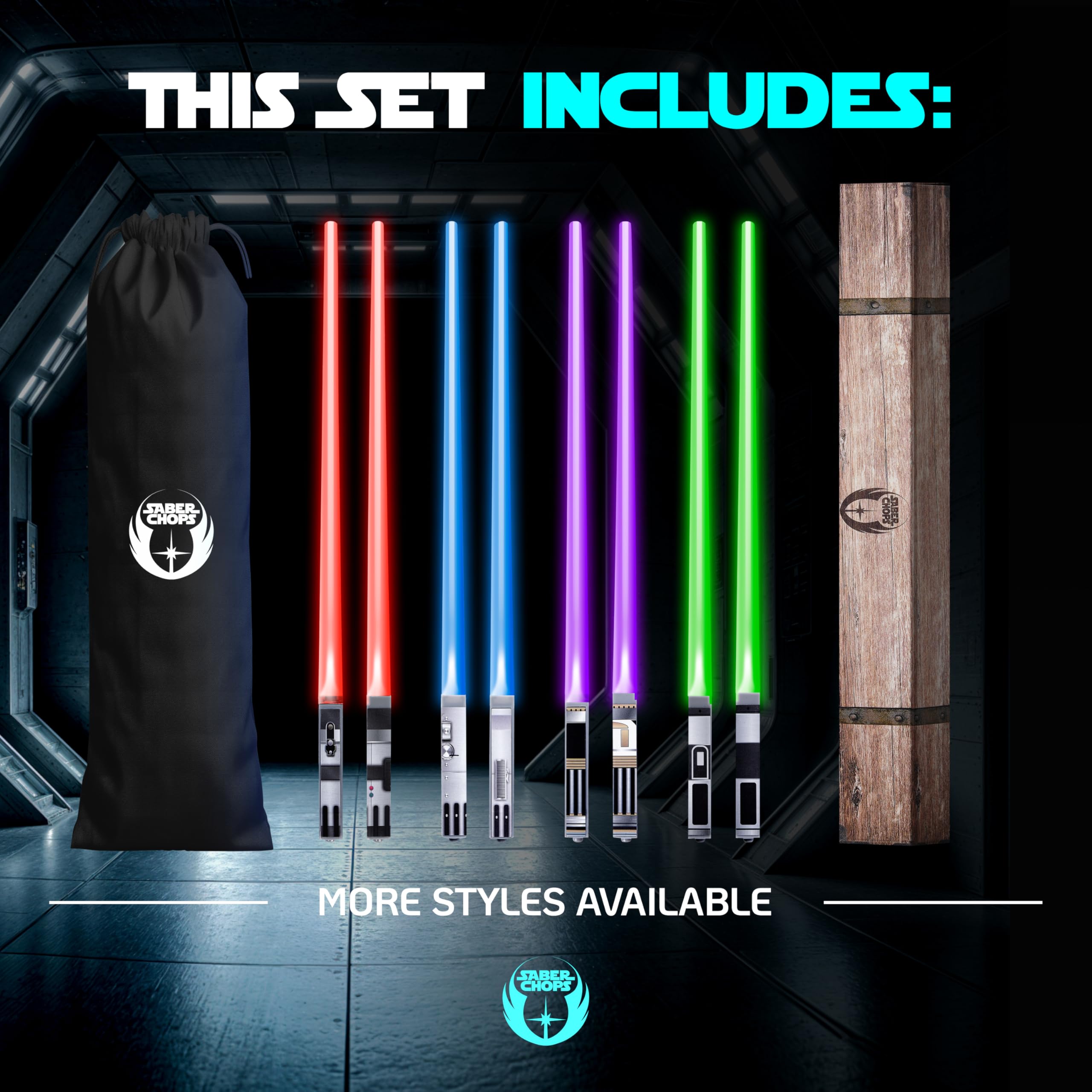Saber Chops LED color switch chopsticks showcase vibrant hues for themed meals.