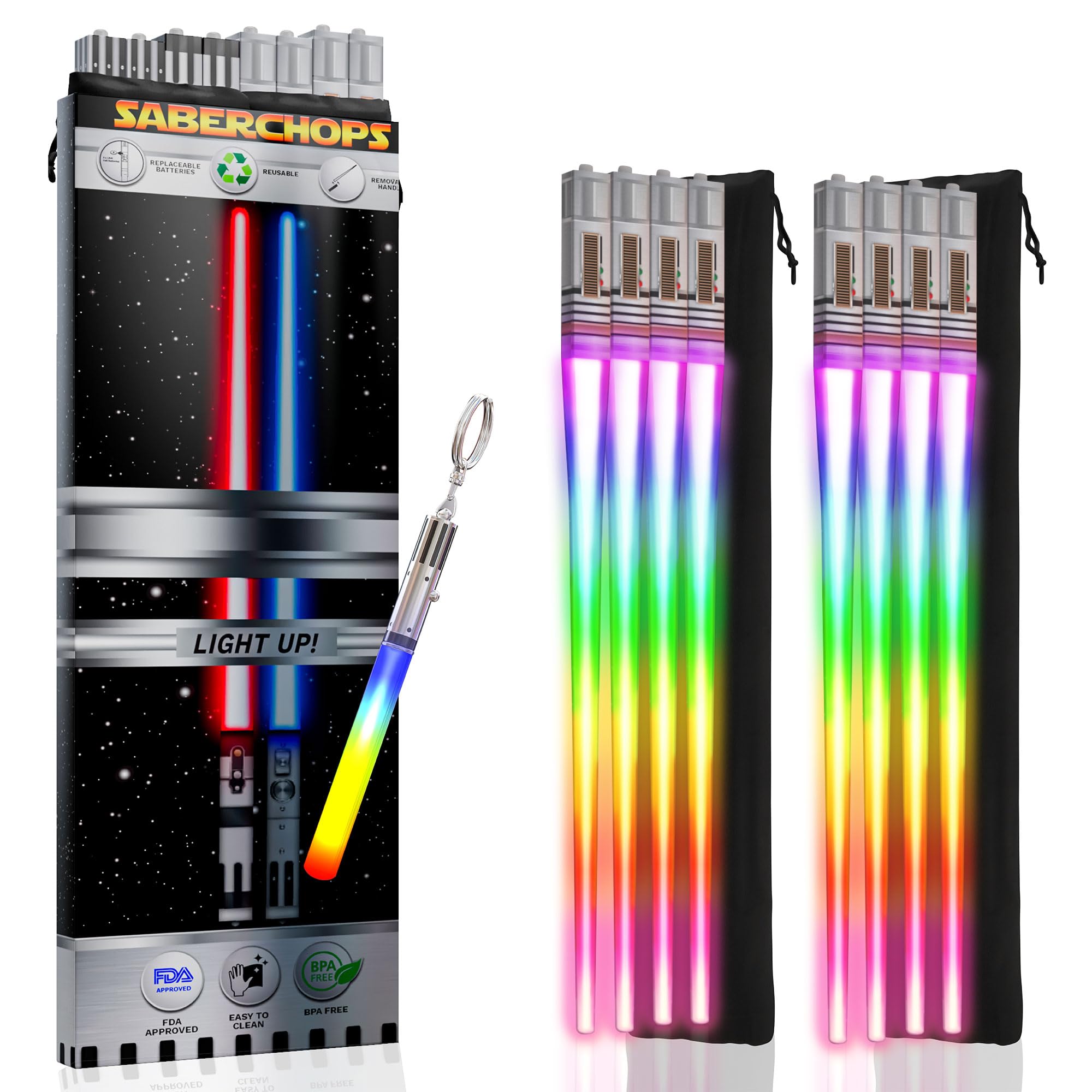 Saber Chops blue light-up chopsticks glow for vibrant sushi nights.