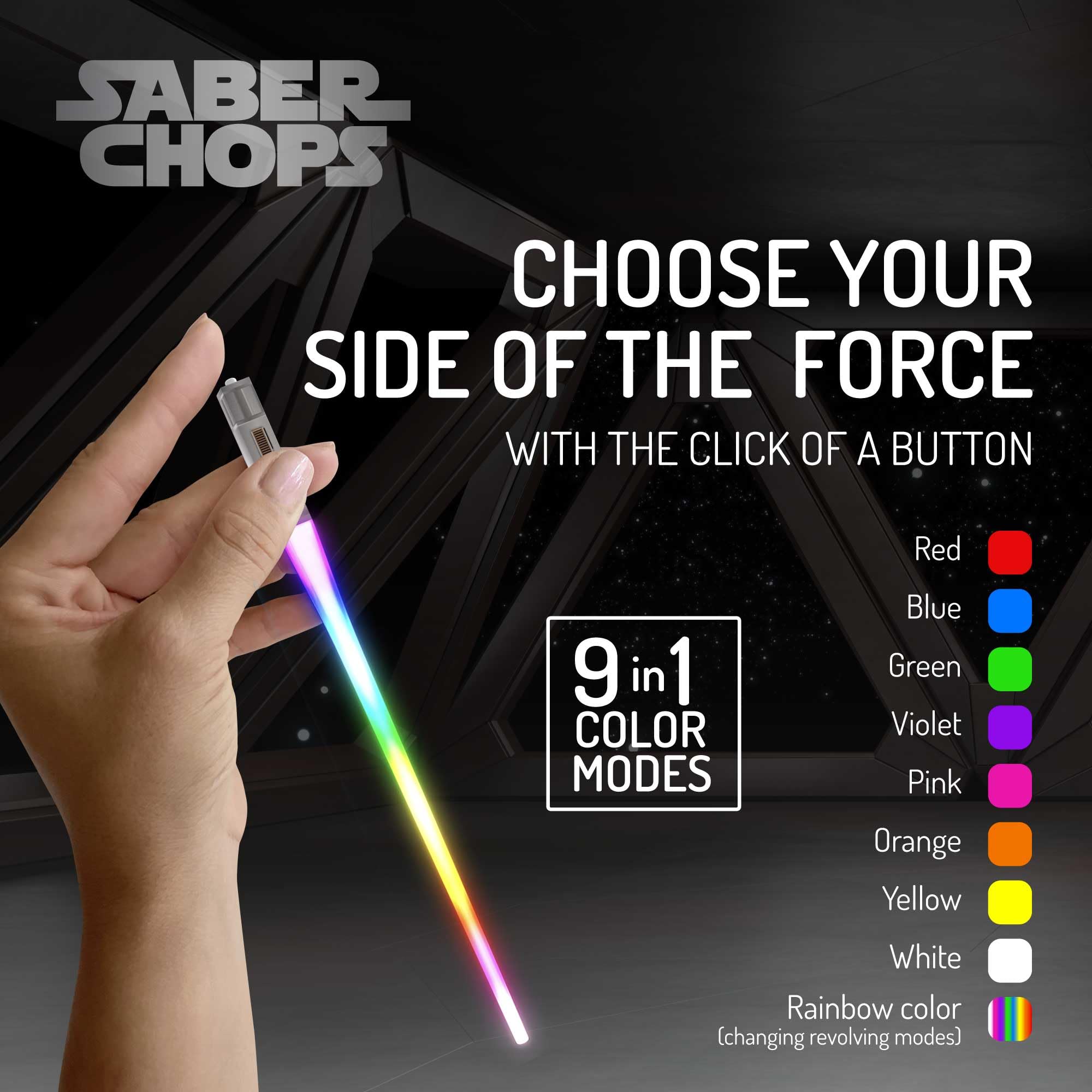 Saber Chops purple glow chopsticks add fun party vibes.