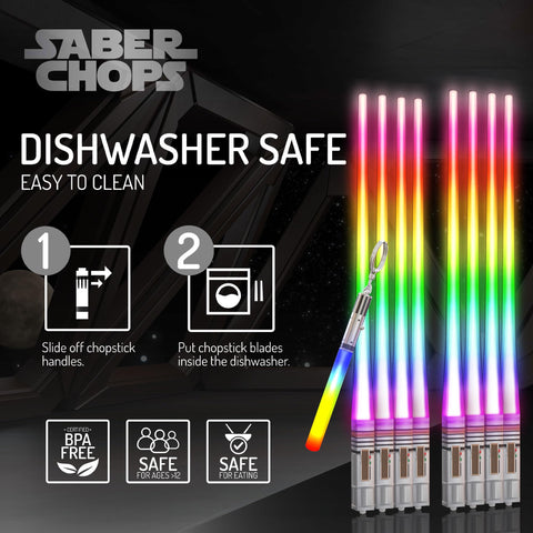 Saber Chops white LED chopsticks look sleek and modern.