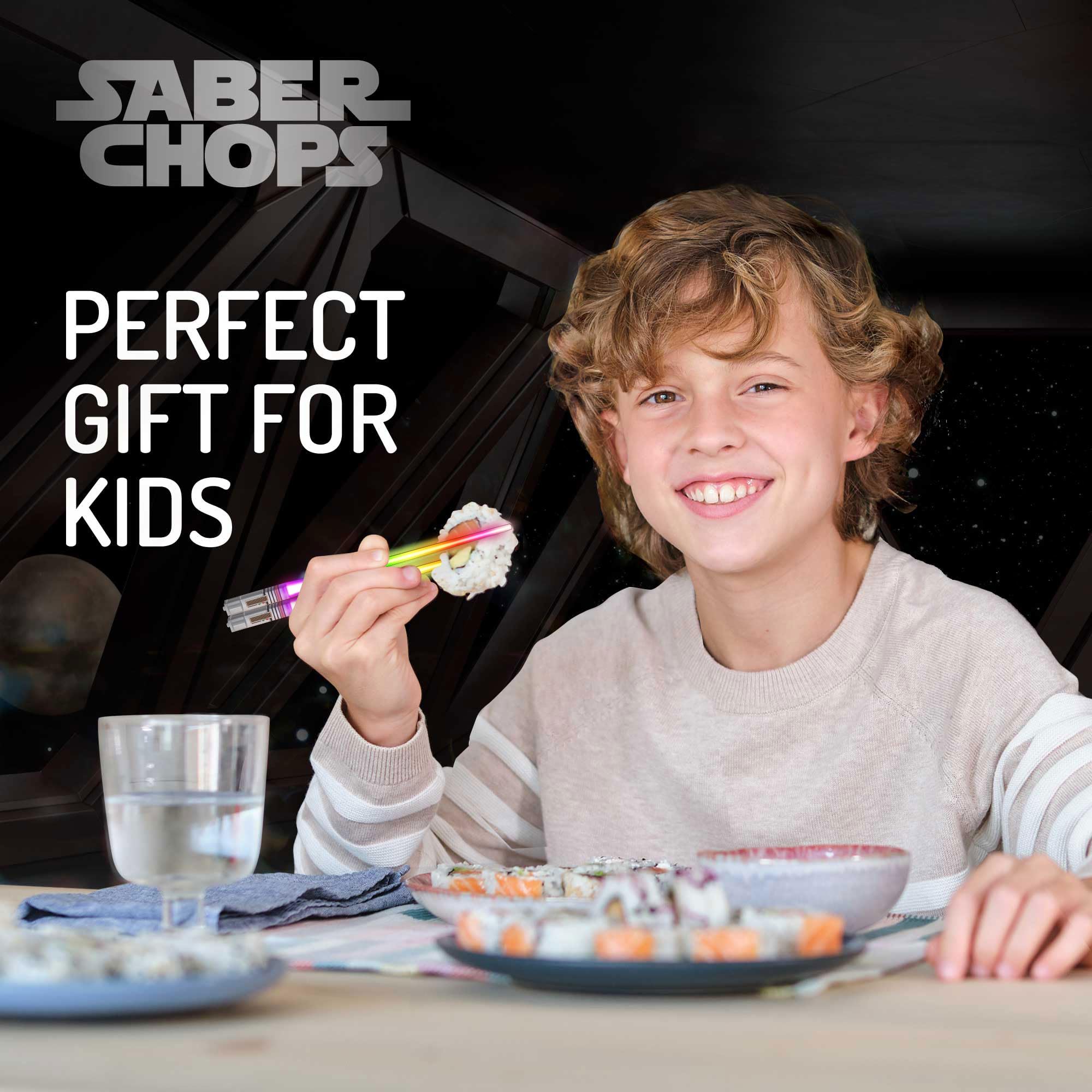 Saber Chops yellow glow chopsticks brighten casual meals.