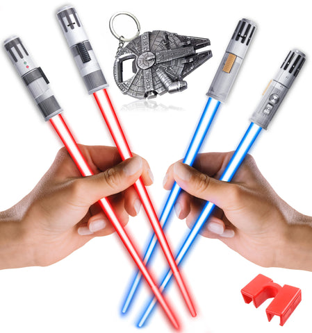 SaberSticks light-up chopsticks in blue and red glow for a fun sushi night