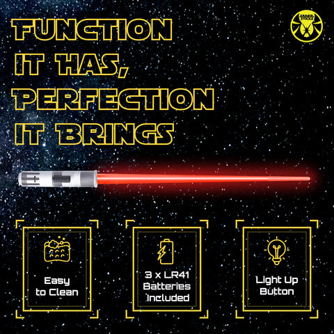 SaberSticks red blade close-up highlighting LED glow for ambiance