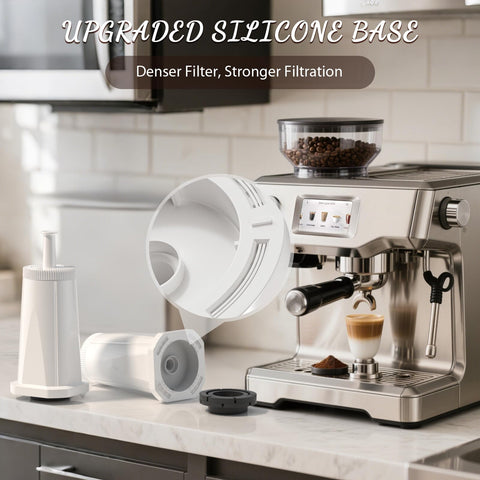 Sabethe filter in use during espresso prep emphasizes flavor clarity