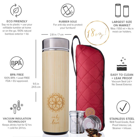 Sacred Lotus Love tea infuser in tumbler for fresh brews anywhere.