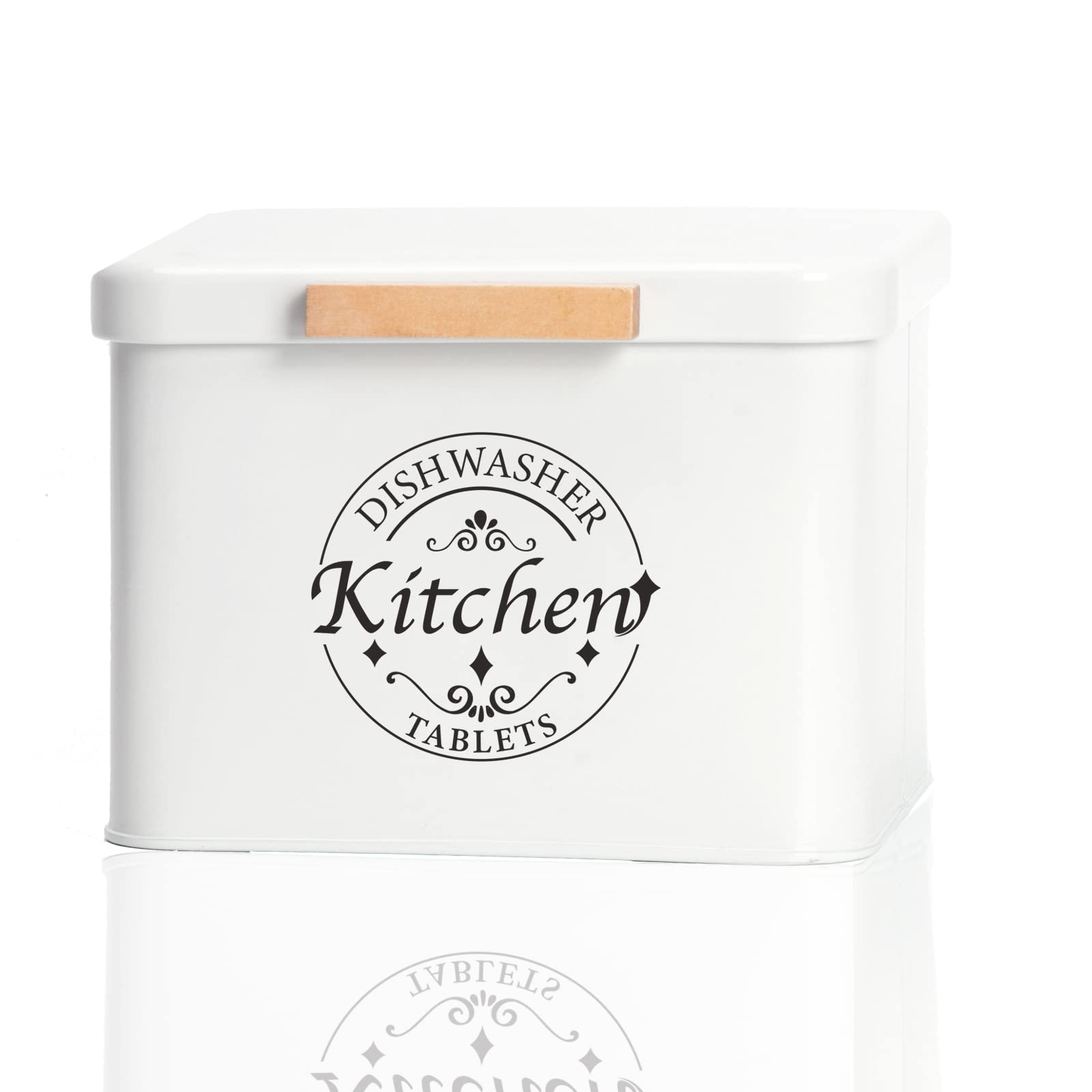SACREDAY dishwasher pod container on shelf keeps pods organized and within reach.