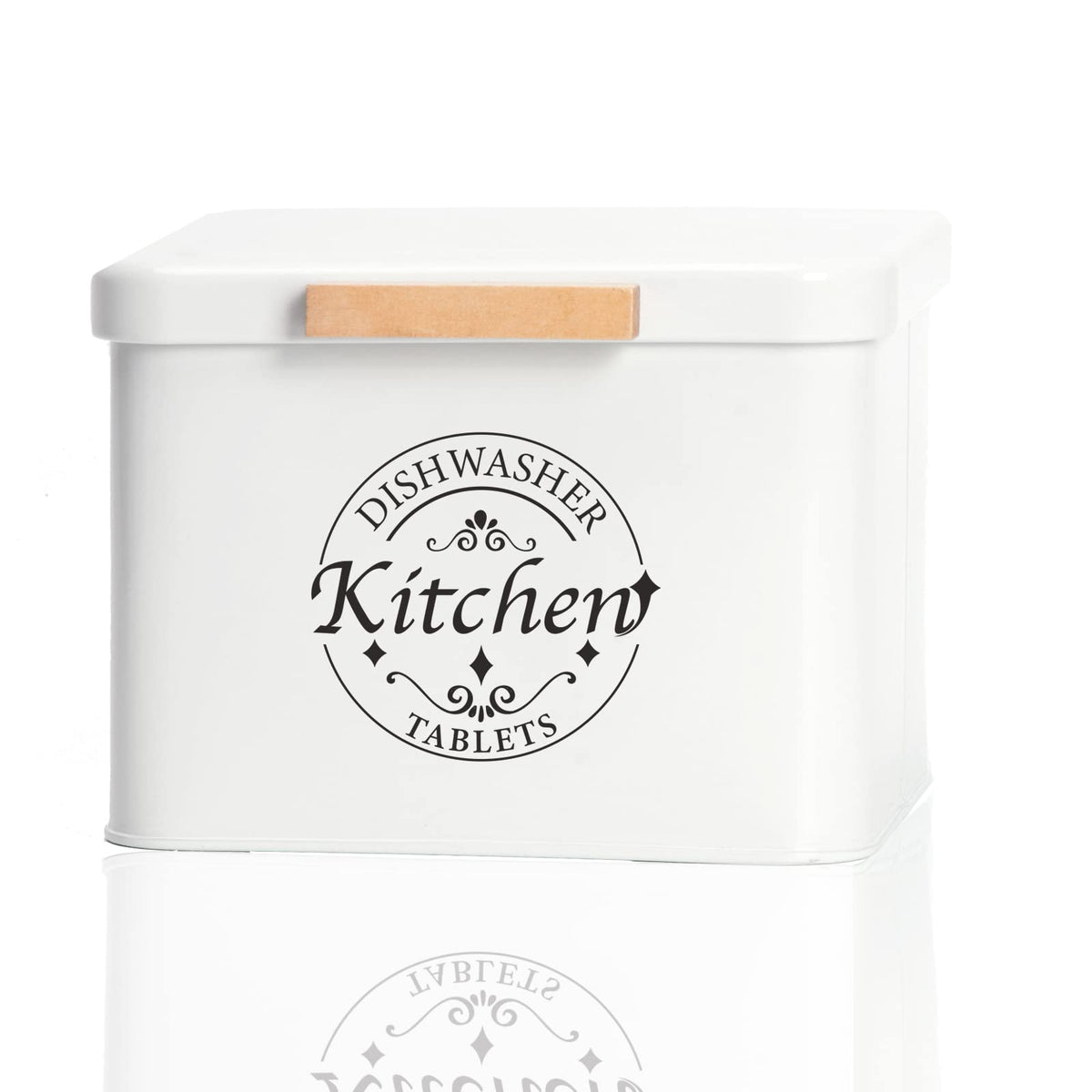 SACREDAY dishwasher pod container on shelf keeps pods organized and within reach.