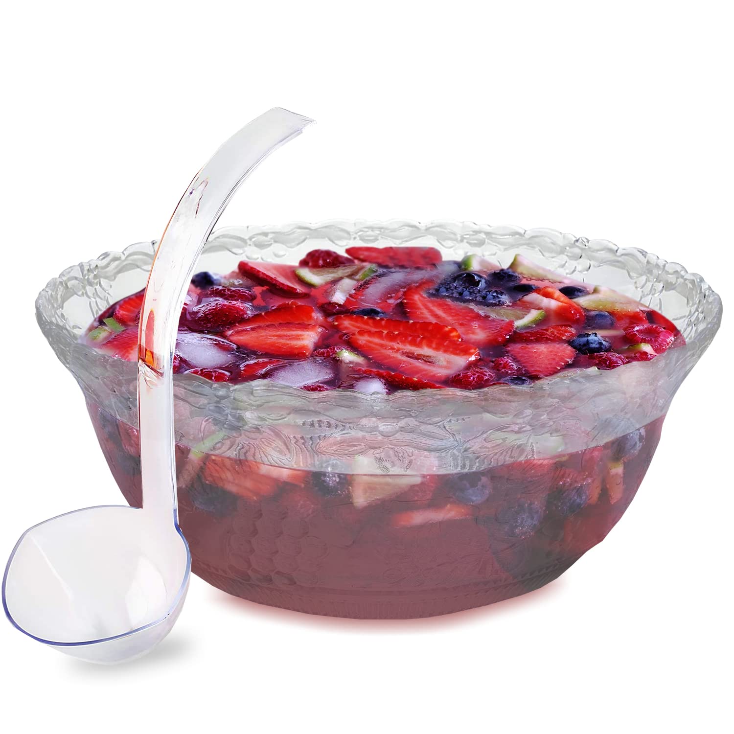 SADAS plastic punch bowl clear with ladle for elegant, spill-free serving.
