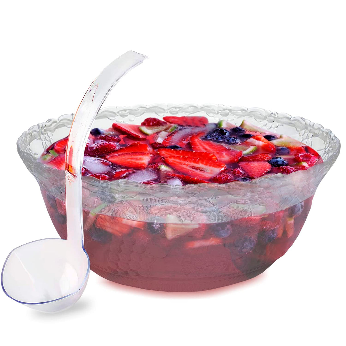 SADAS plastic punch bowl clear with ladle for elegant, spill-free serving.
