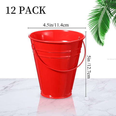 Sadnyy buckets arranged as party display showcase bold red color and centerpiece appeal.