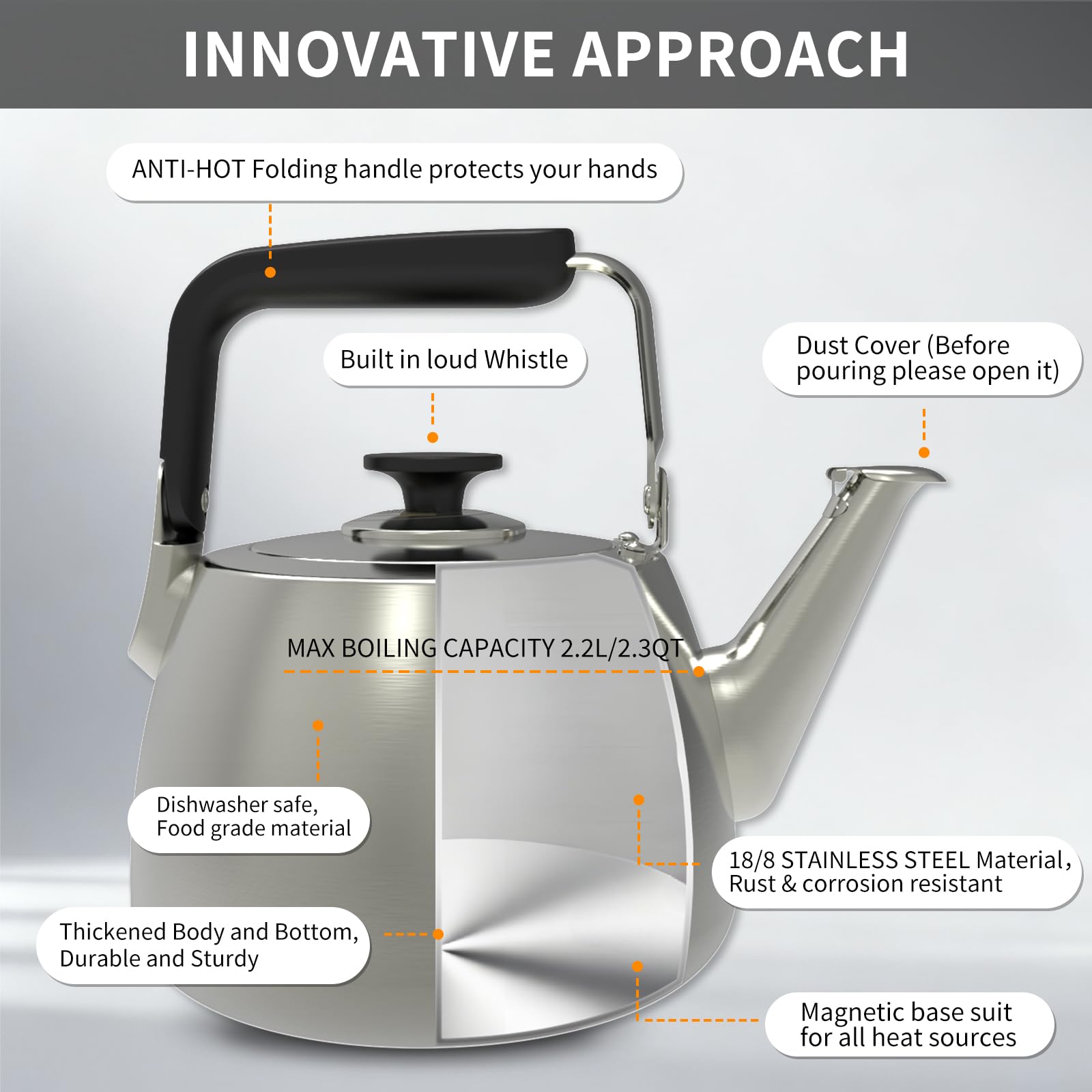 SADOMAIN kettle works with induction, gas, electric, halogen and radiant stoves