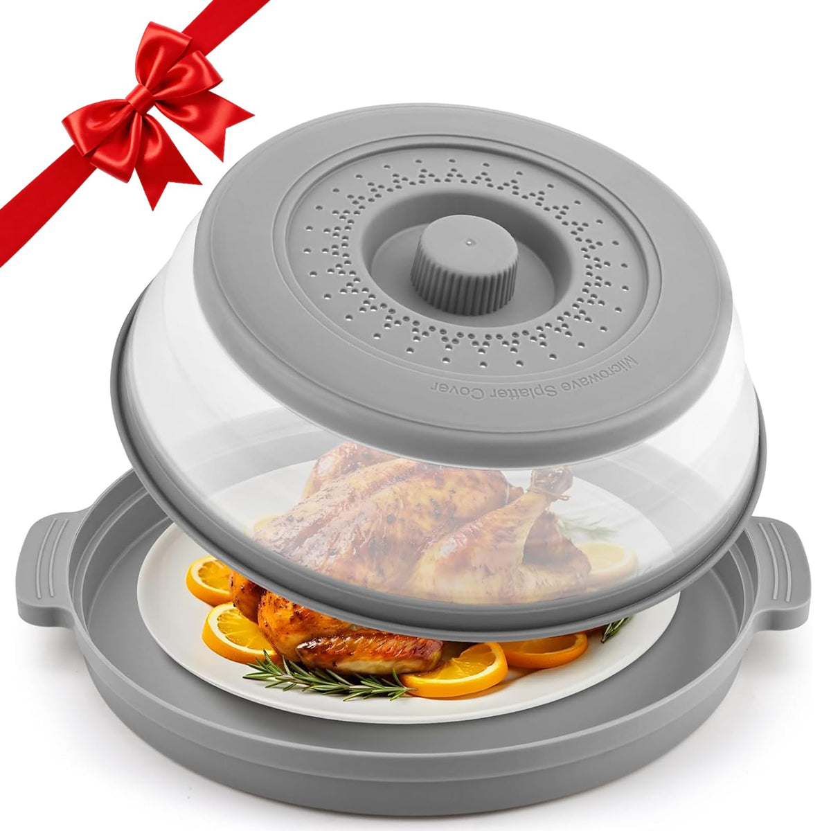 Saebume microwave splatter cover with base plate shielding food while heating
