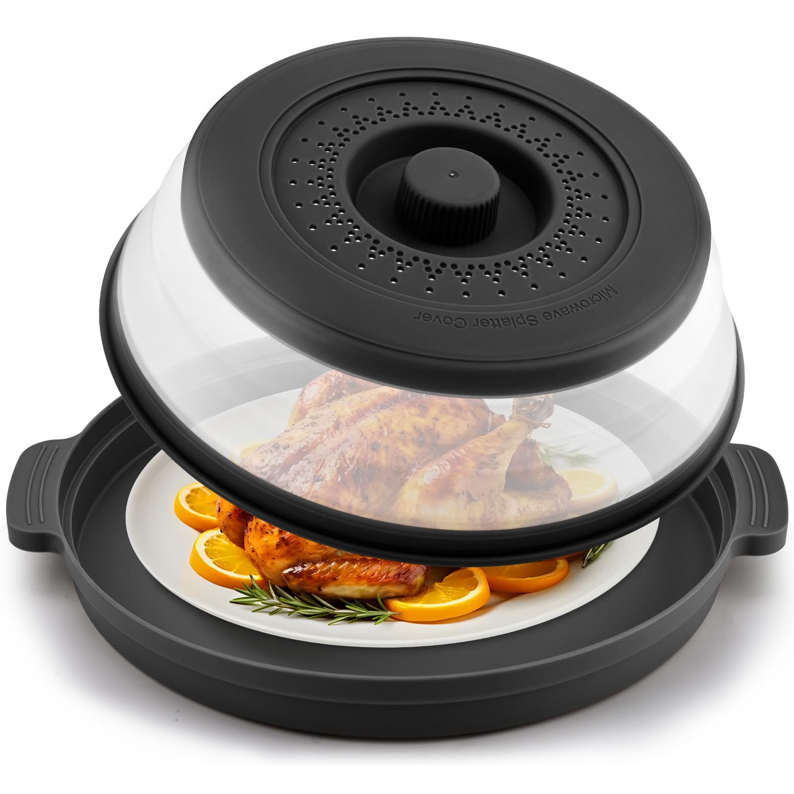 Saebume microwave splatter cover with base plate for cleaner heat and moisture retention