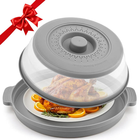 Saebume microwave splatter cover with base plate shielding food while heating