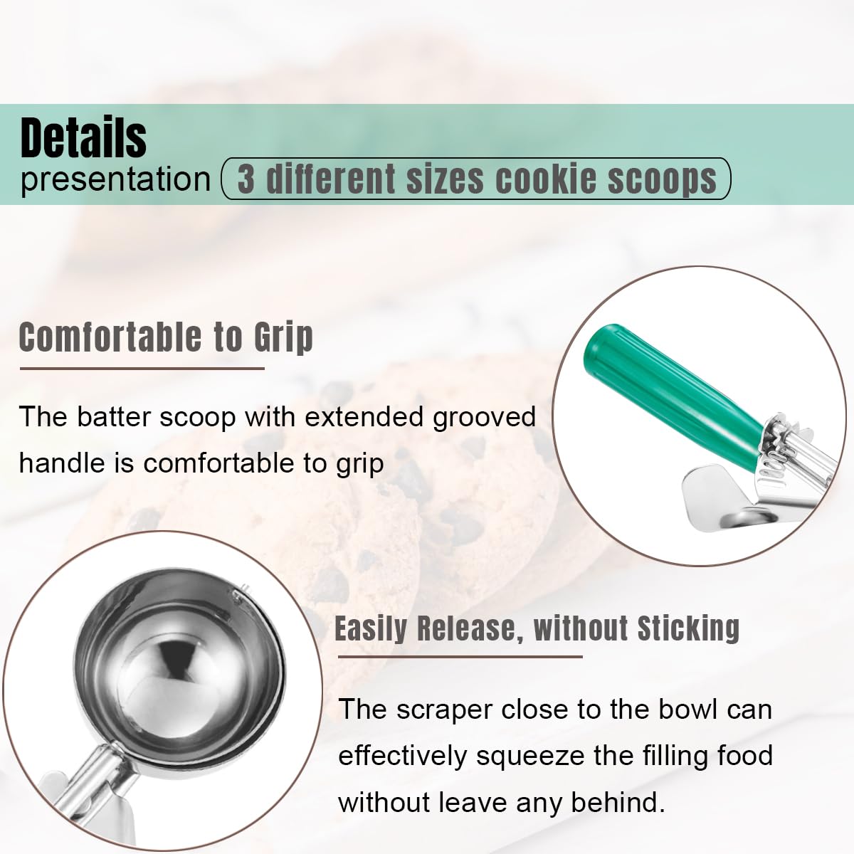 Saebye cog-and-ratchet release system makes scooping easy