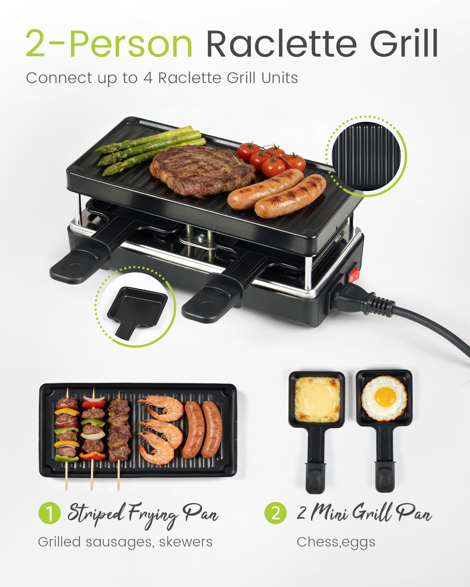 Saenchue raclette 2-person grill, sleek compact design for small kitchens.