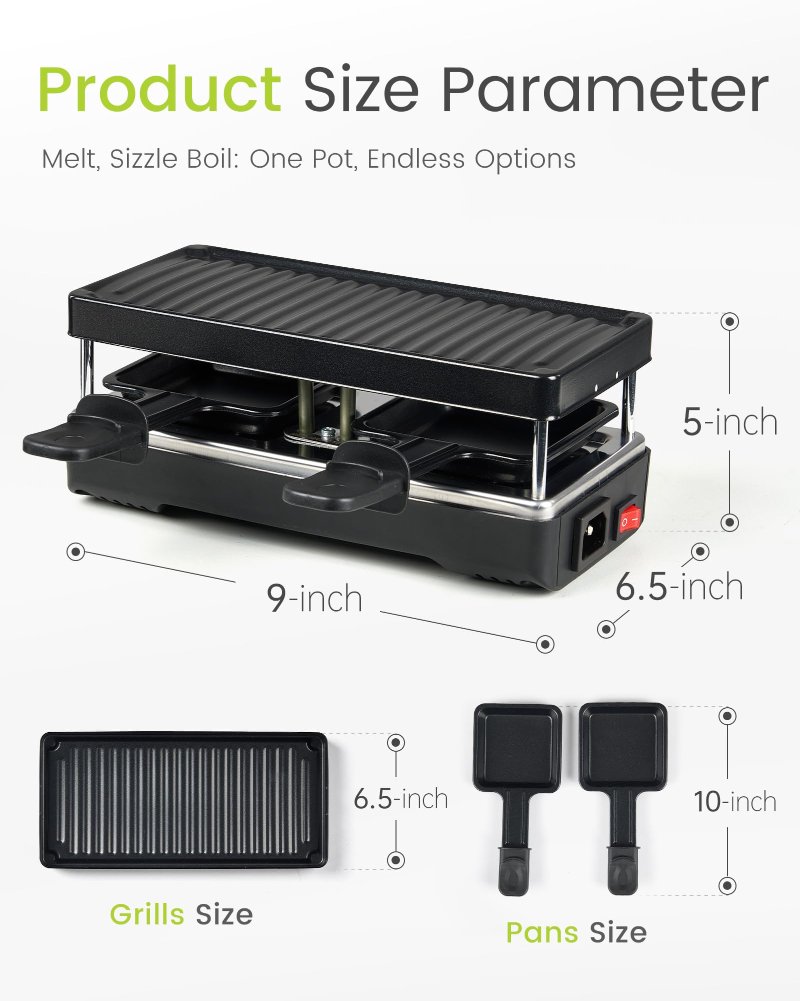 Saenchue raclette 2-person, quick heating panel for fast meals.