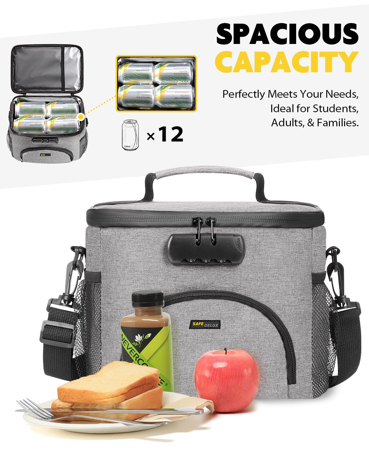 SafeDelux detachable shoulder strap adds comfort for hands-free transport