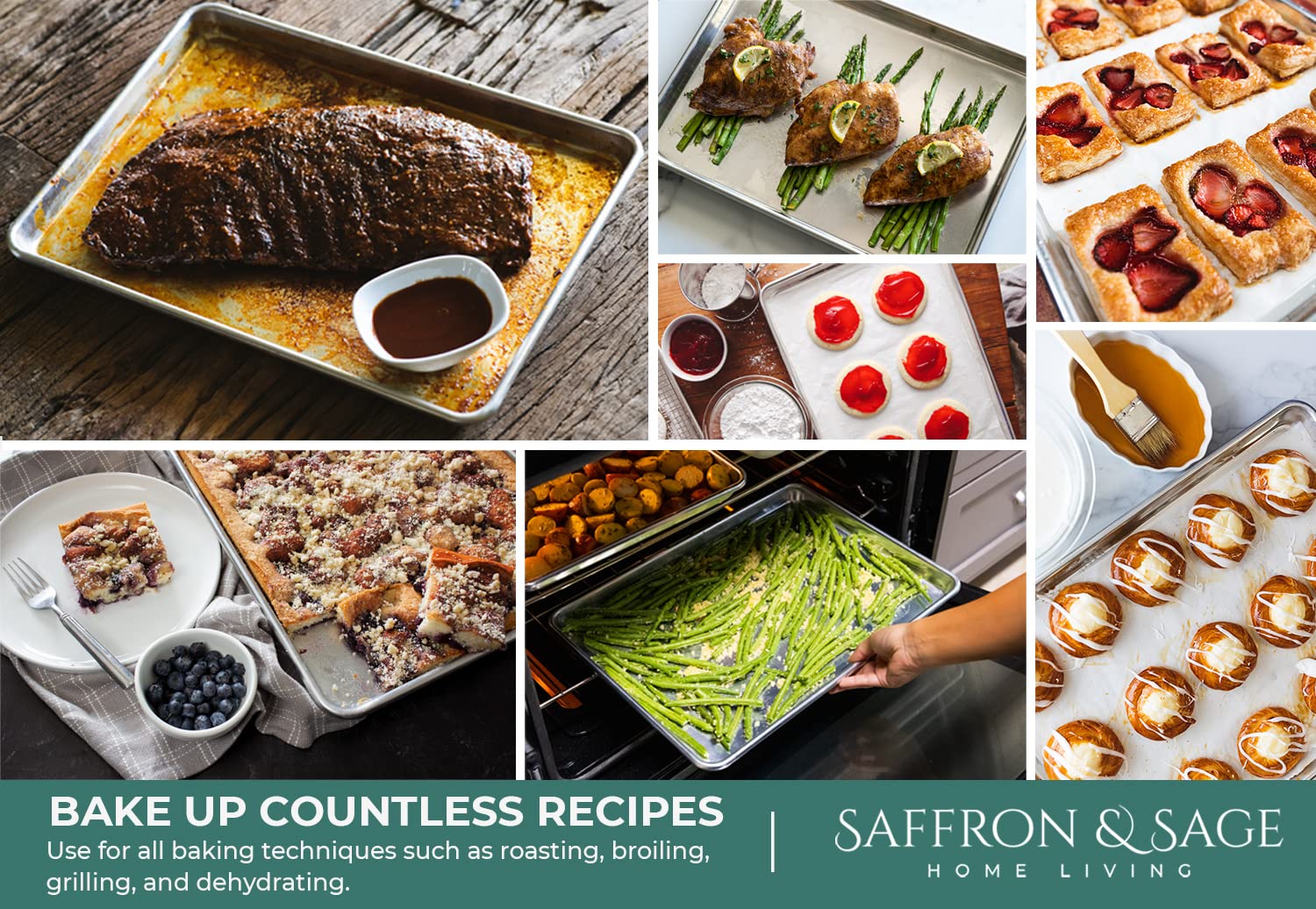 Saffron and Sage 18x13 half-sheet pan ideal for large batches.