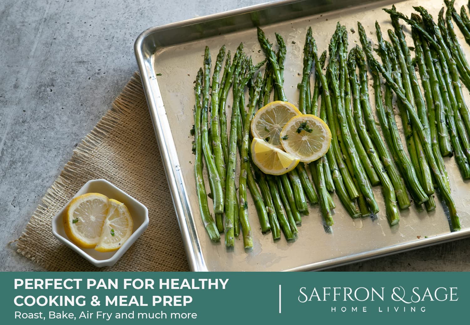 Versatile pan suitable for roasting, broiling, and sheet pan meals.