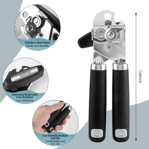 Safring can opener with sharp blade and precision gears for smooth lid cuts