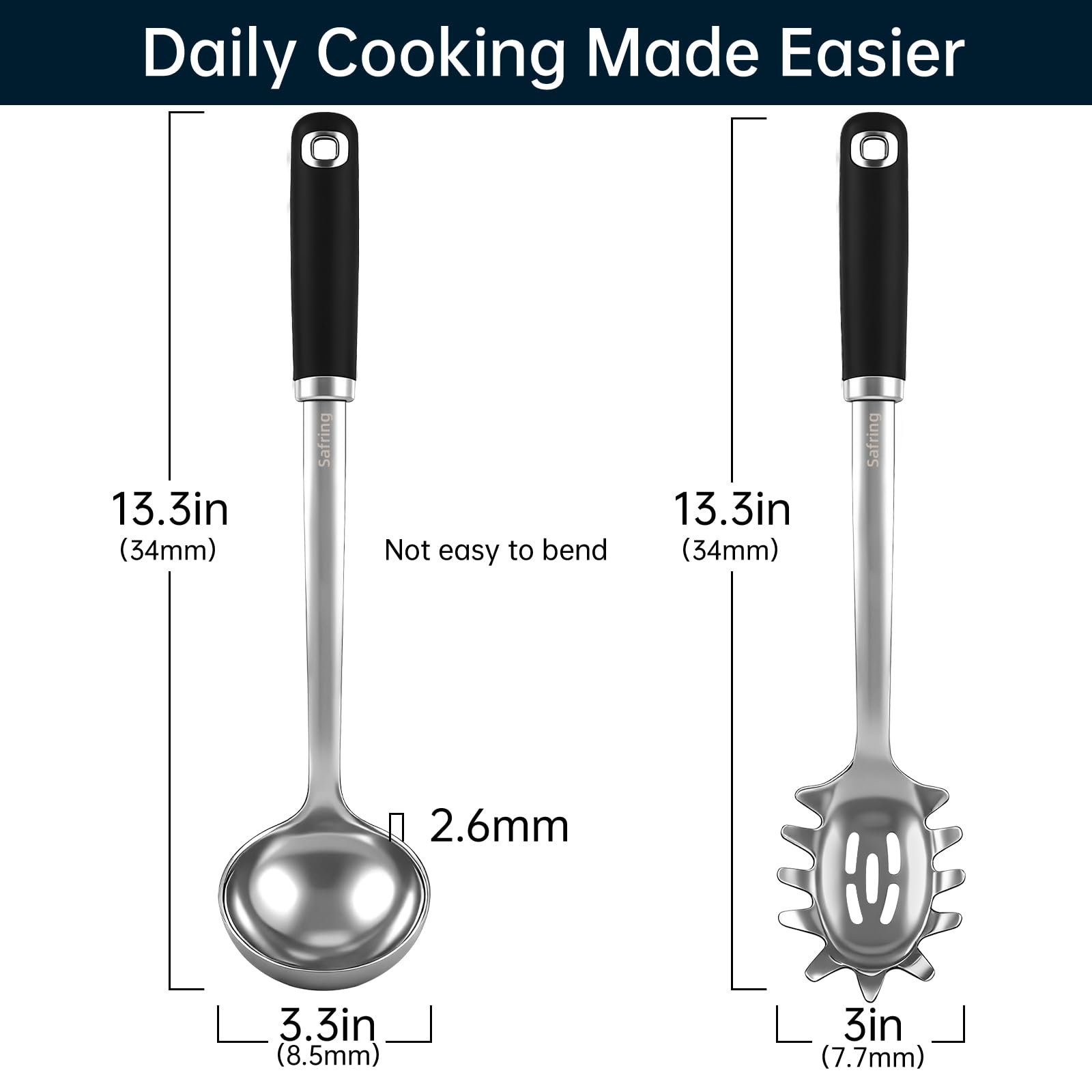 Safring spaghetti spoon in stainless steel ideal for grabbing pasta neatly