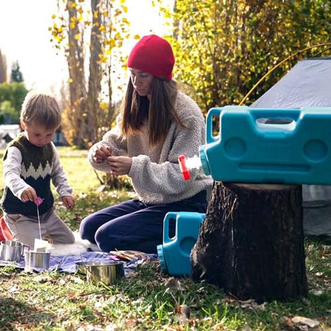 Sagan Life AquaBrick outdoor dispensing setup ready for camping or picnics