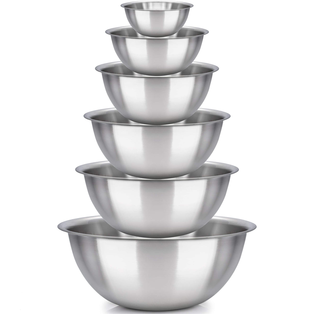 Sagler 6-piece mixing bowl set with polished mirror finish for prep and serving.