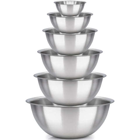 Sagler 6-piece mixing bowl set with polished mirror finish for prep and serving.