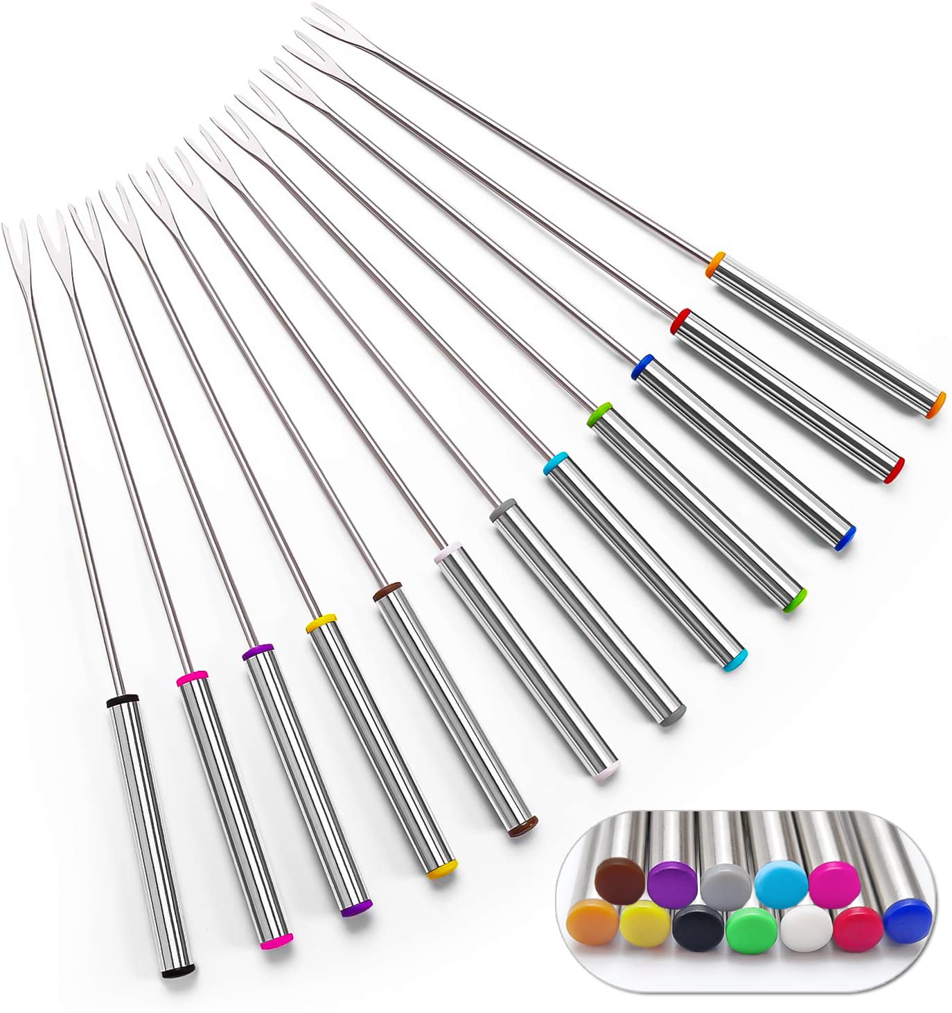 Sago Brothers fondue forks with color-coded handles for easy color matching during parties