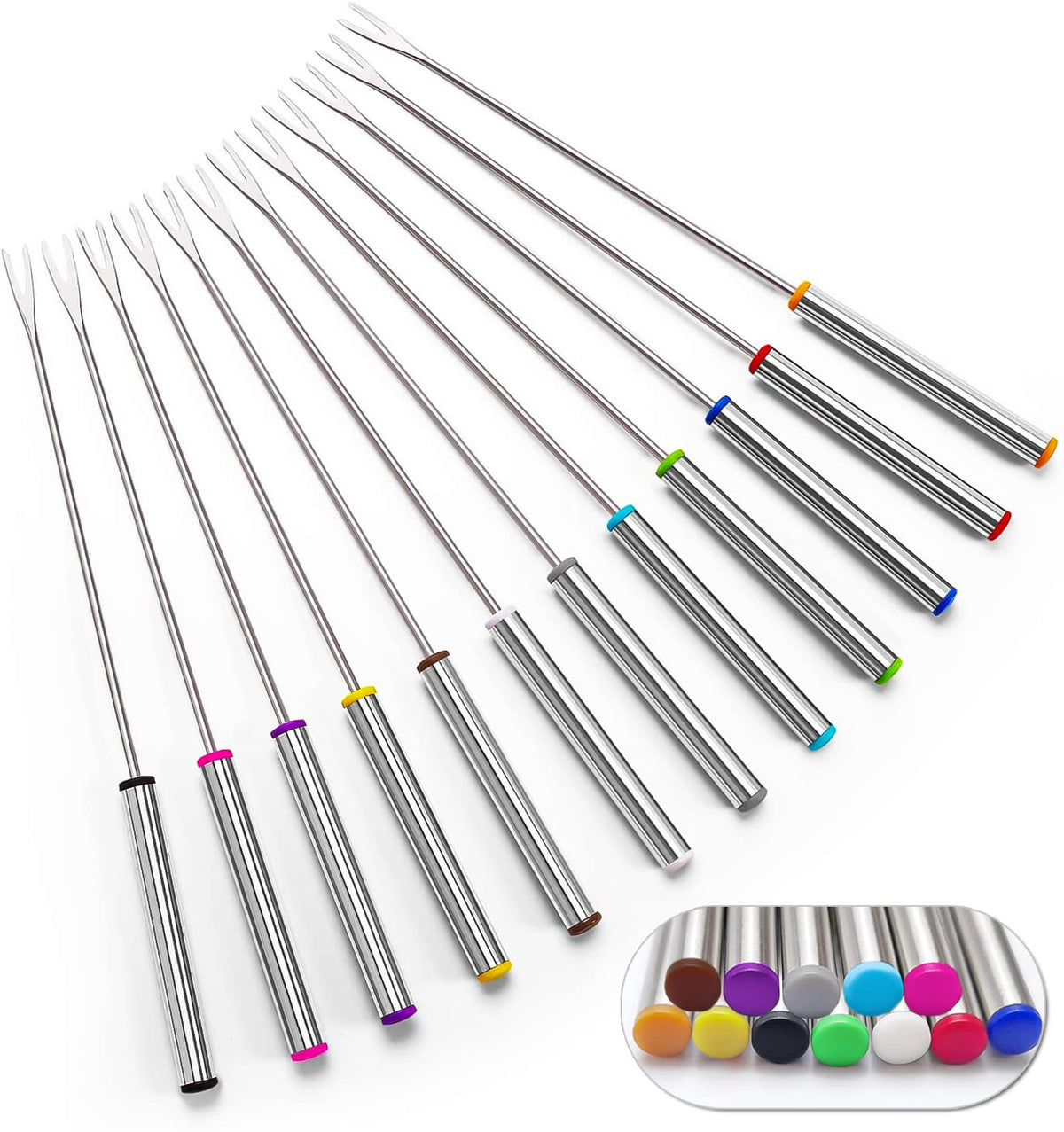 Sago Brothers fondue forks with color-coded handles for easy color matching during parties