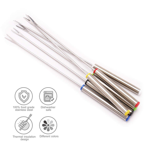 Stainless steel forks with heat-resistant handles for safe dipping