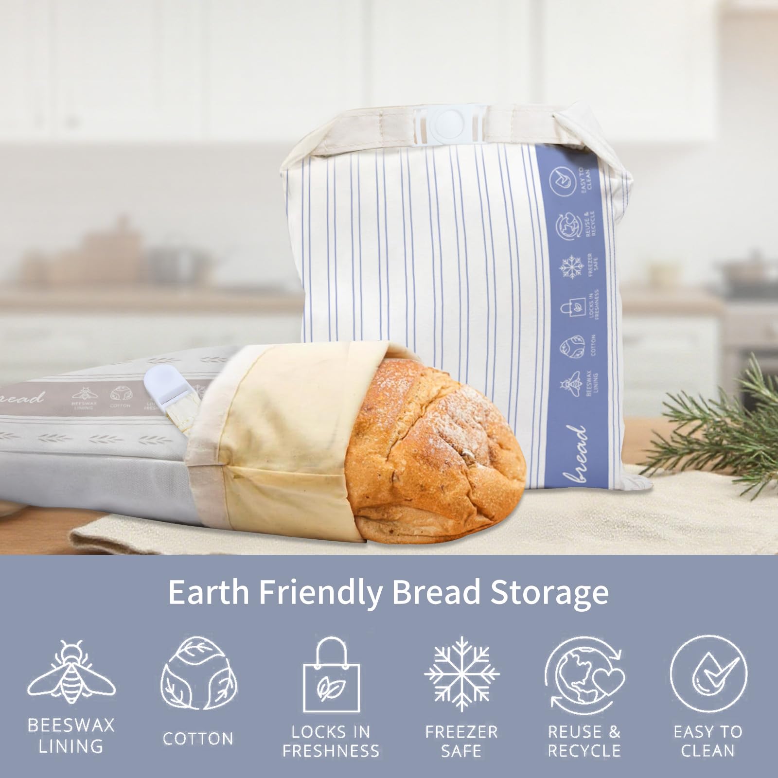 Saicefe beeswax bread bag labeled freezer safe for batch baking.