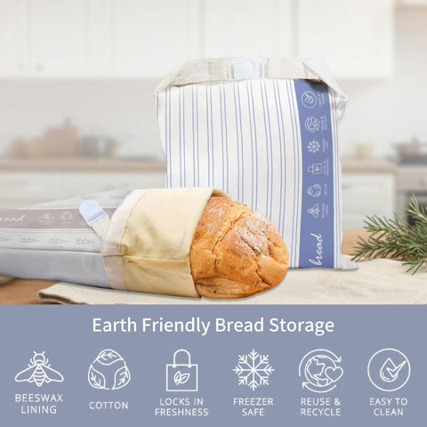 Saicefe beeswax bread bag labeled freezer safe for batch baking.
